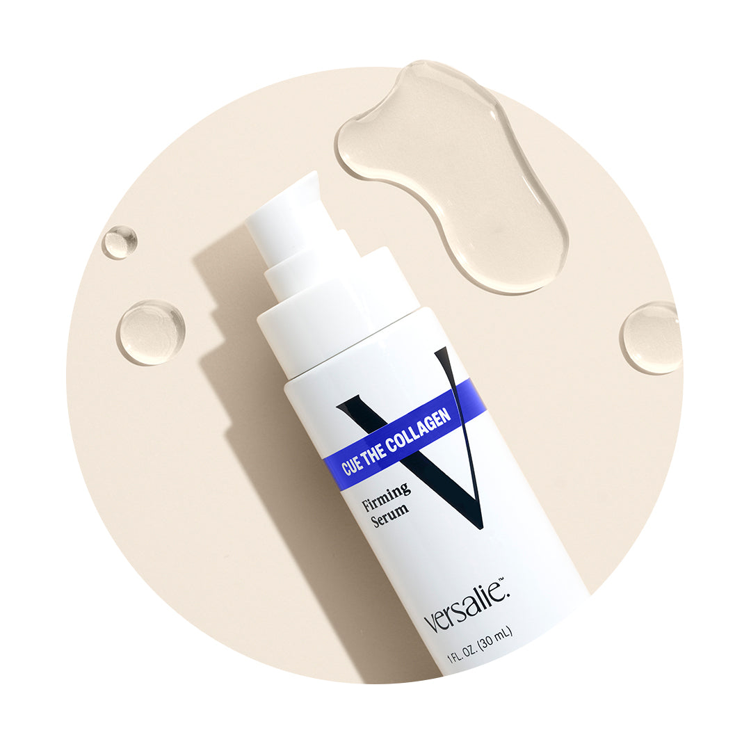 Bottle of CUE THE COLLAGEN™ Face & Neck Firming Serum with collagen from Versalie Skincare