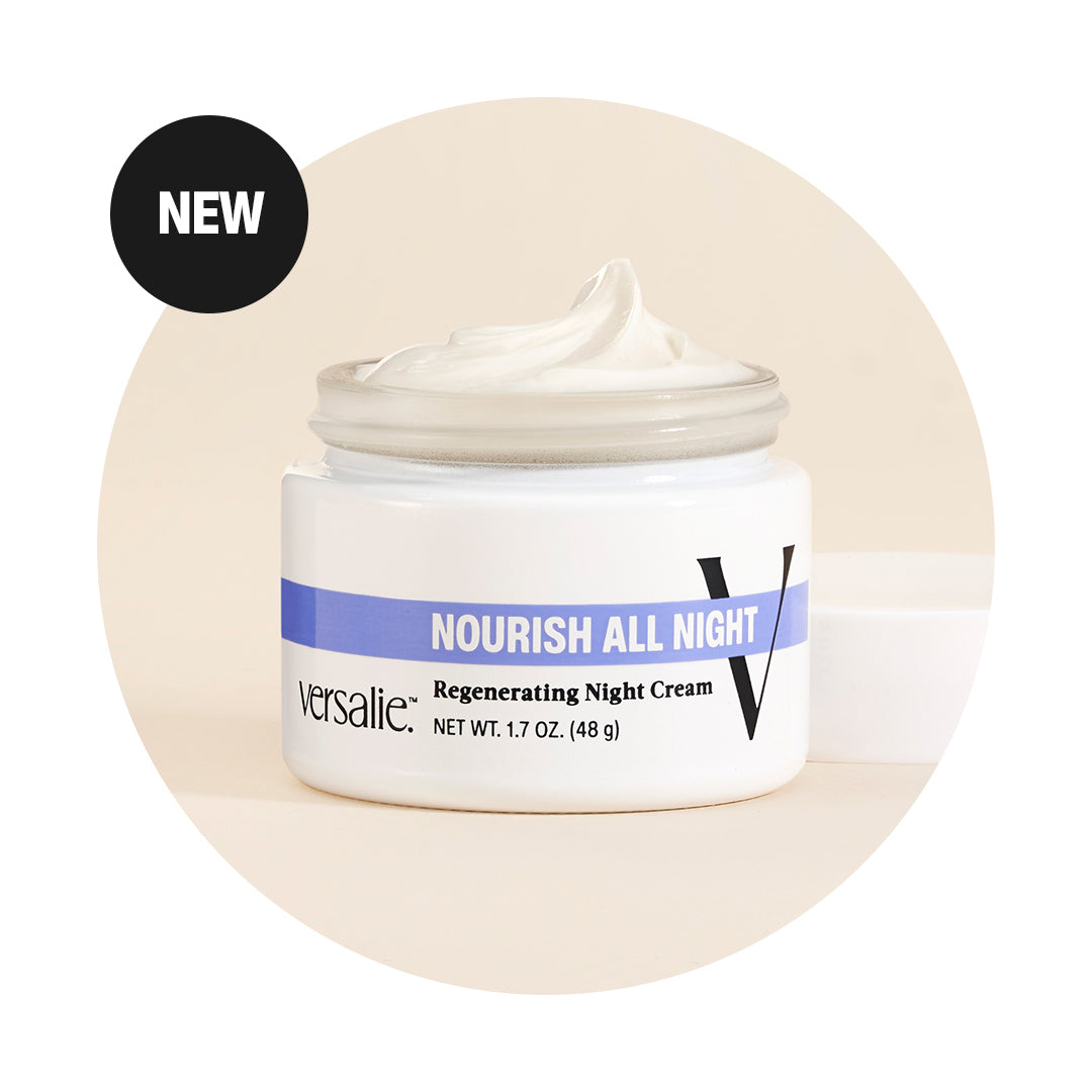 Jar of NOURISH ALL NIGHT™ Regenerating Night Cream with hyaluronic acid & retinol from Versalie™ Skincare