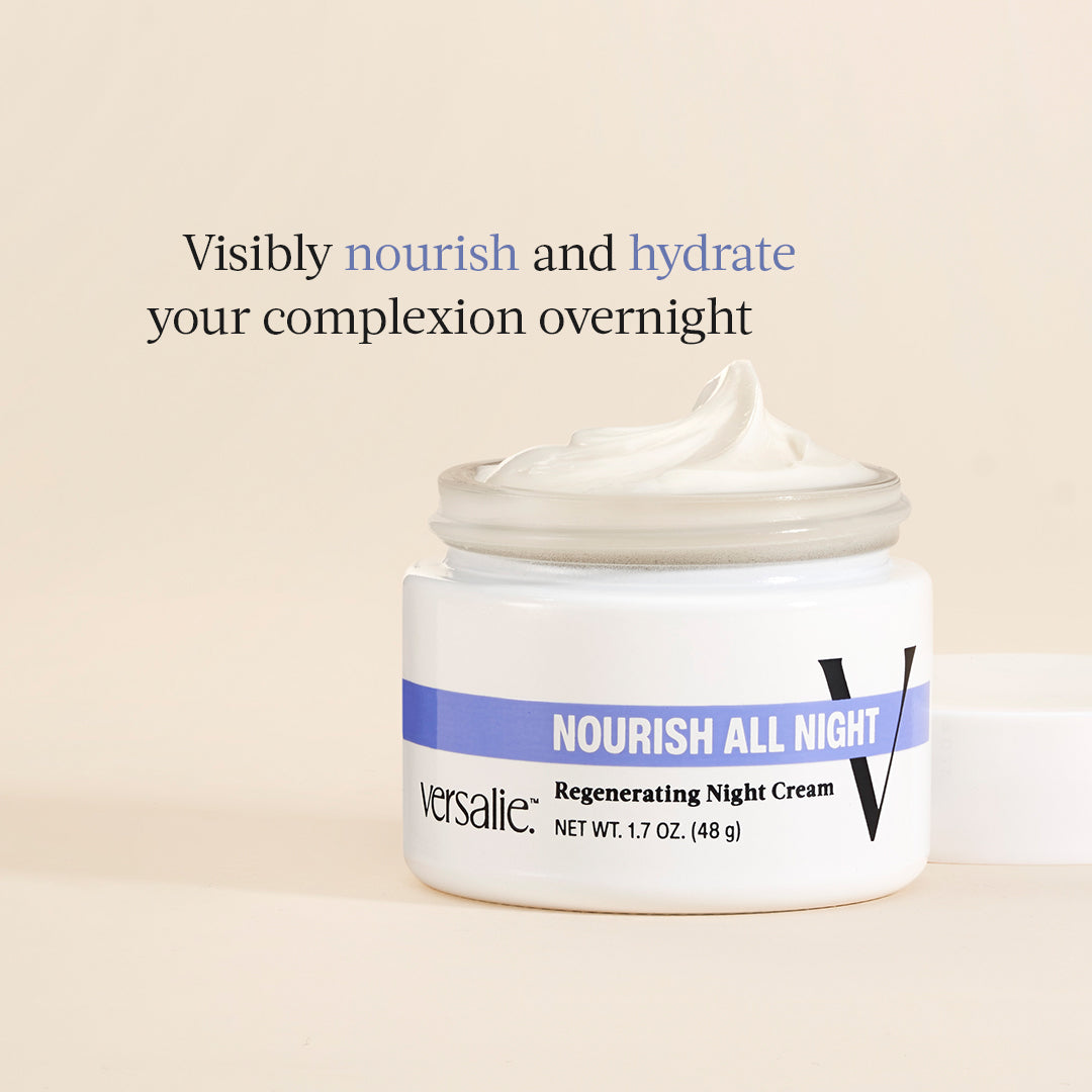 Jar of NOURISH ALL NIGHT™ Regenerating Night Cream with hyaluronic acid & retinol from Versalie™ Skincare