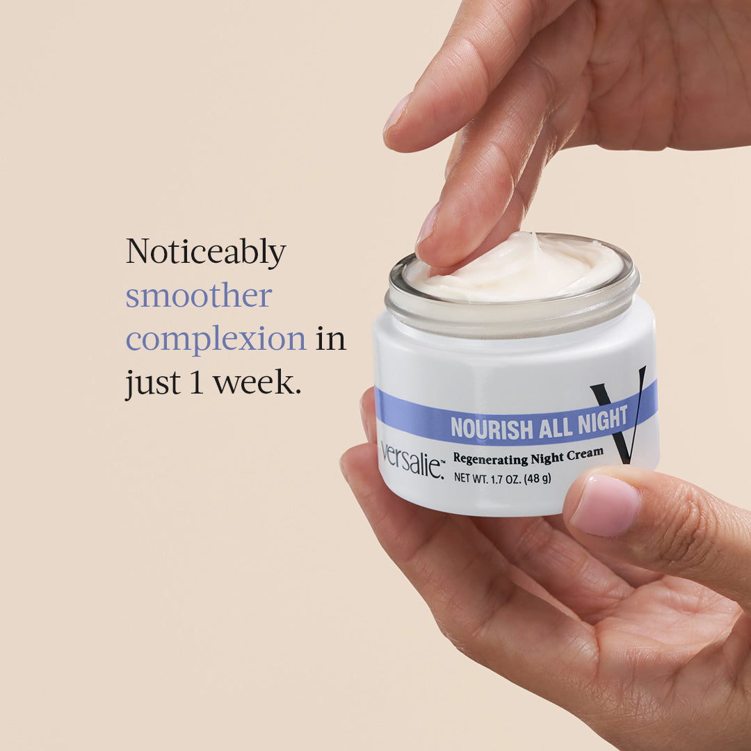 Person using their hands to apply night cream for a noticeably smoother complexion in just one week