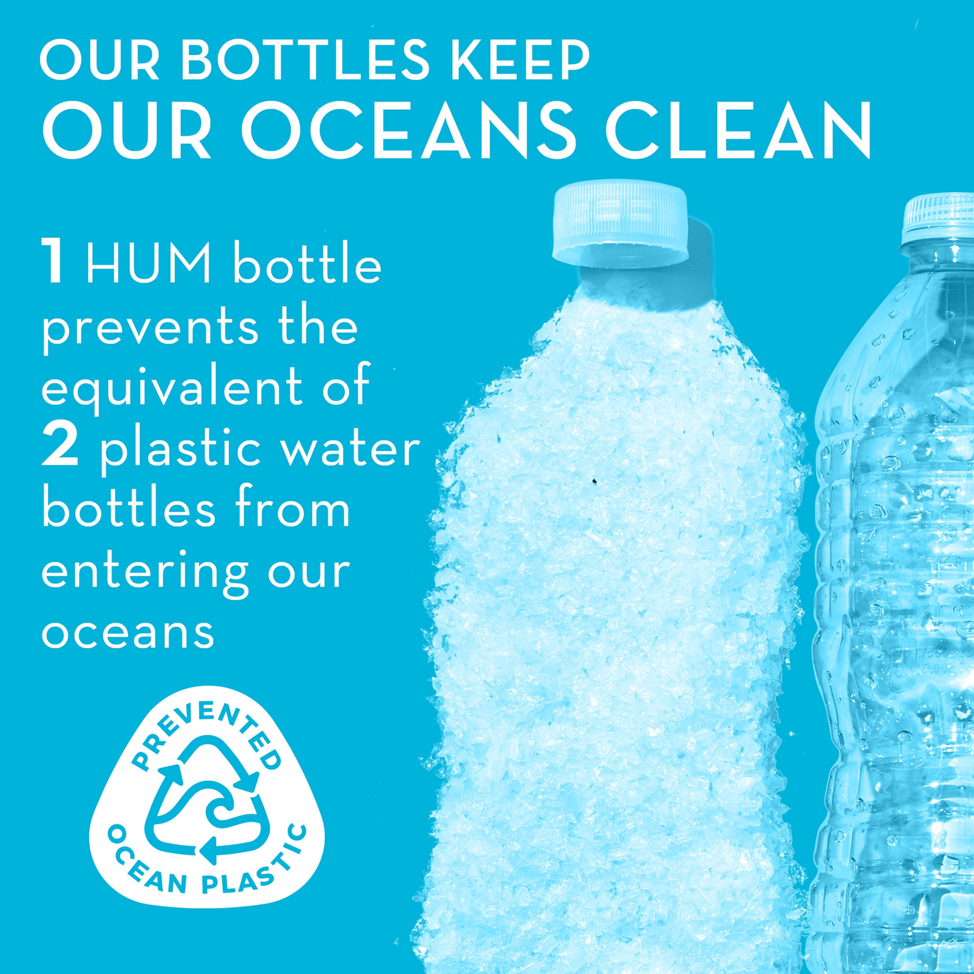 HUM NUTRITION Big Chill capsules in a new kind of bottle, 100% ocean bound plastic with new labels and adhesive making them fully recyclable as is