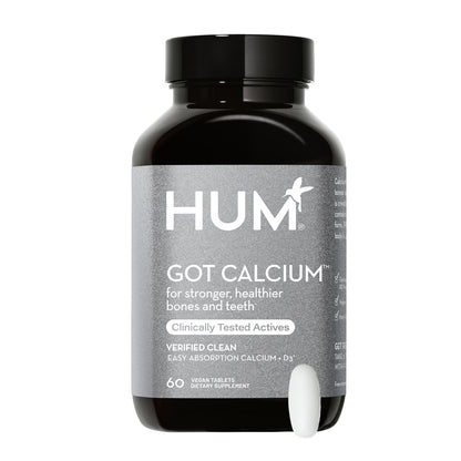 a bottle of HUM NUTRITION Got Calcium tablets, a dietary supplement for stronger, healthier bones and teeth