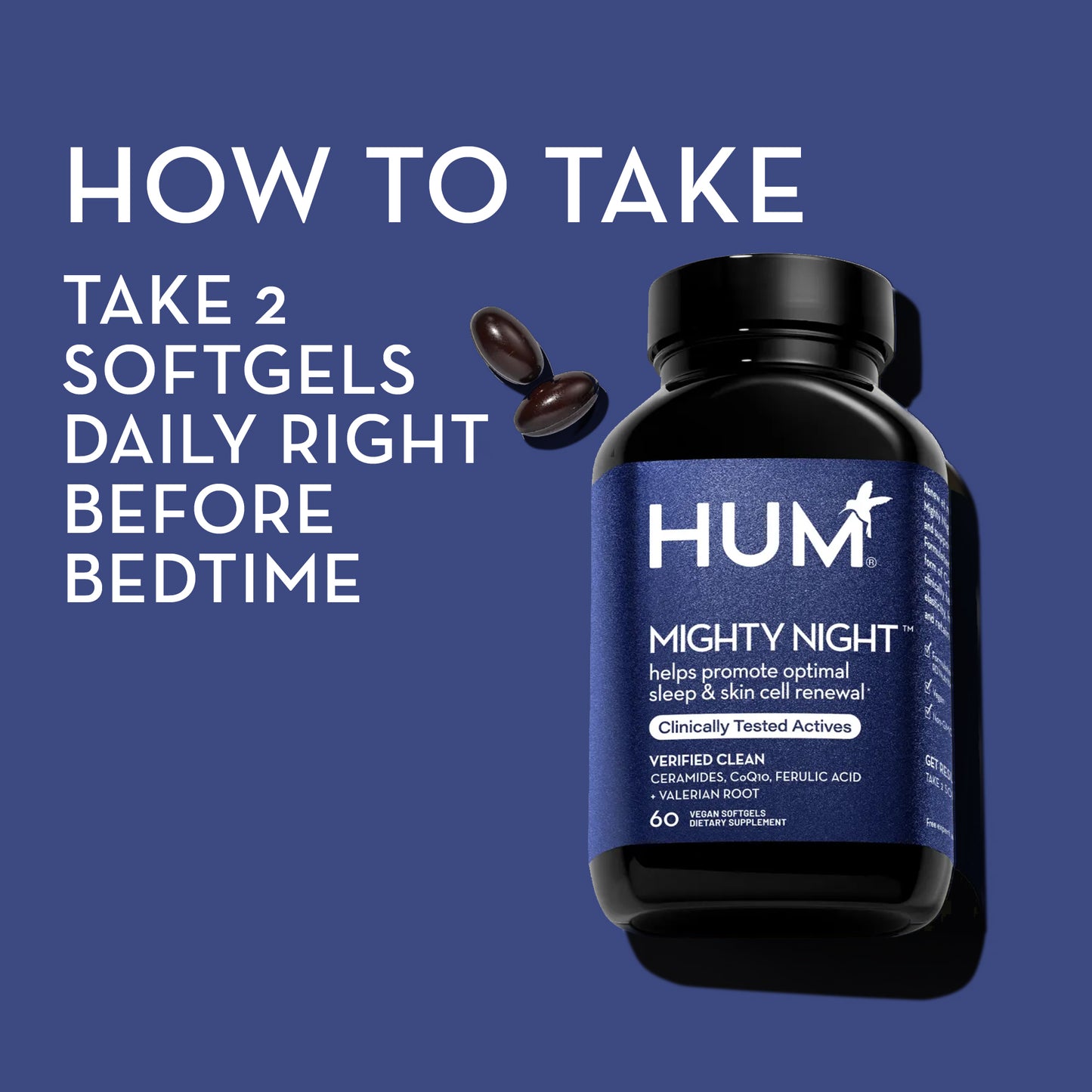 how to take HUM NUTRITION Mighty Night softgels: take 2 softgels daily at bedtime