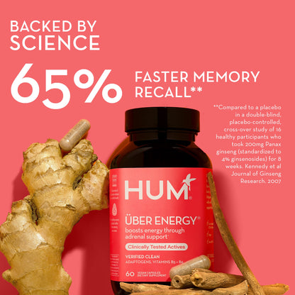 HUM NUTRITION Uber Energy capsules conquer adrenal fatigue for more energy and focus, boosts energy levels, resilience to stress, and productivity