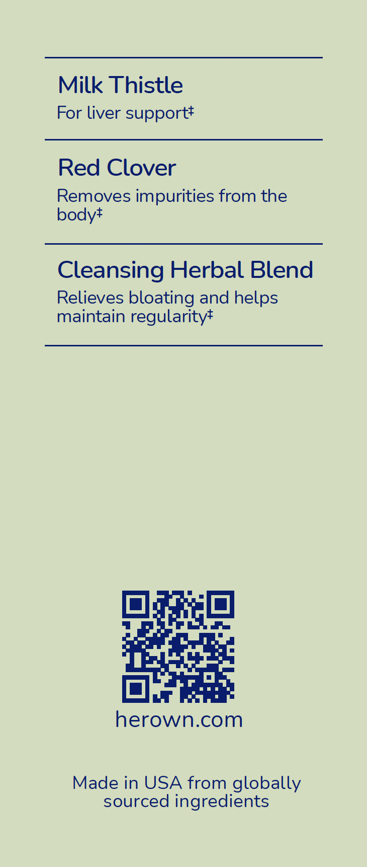 the side of a box of HER OWN Cleanse Supplement Detox & Regulate capsules, listed with milk thistle, red clover and cleansing herbal blend