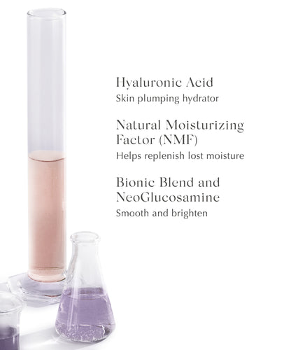 list of ingredients of EXUVIANCE Age Reverse Hydrafirm, including Hyaluronic Acid and Natural Moisturizing Factor (NMF) to help replenish lost moisture