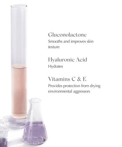 list of ingredients of EXUVIANCE Overnight Transformation Complex, including Gluconolactone, Hyaluronic Acid and vitamins C & E to provide protection from drying environmental aggressors