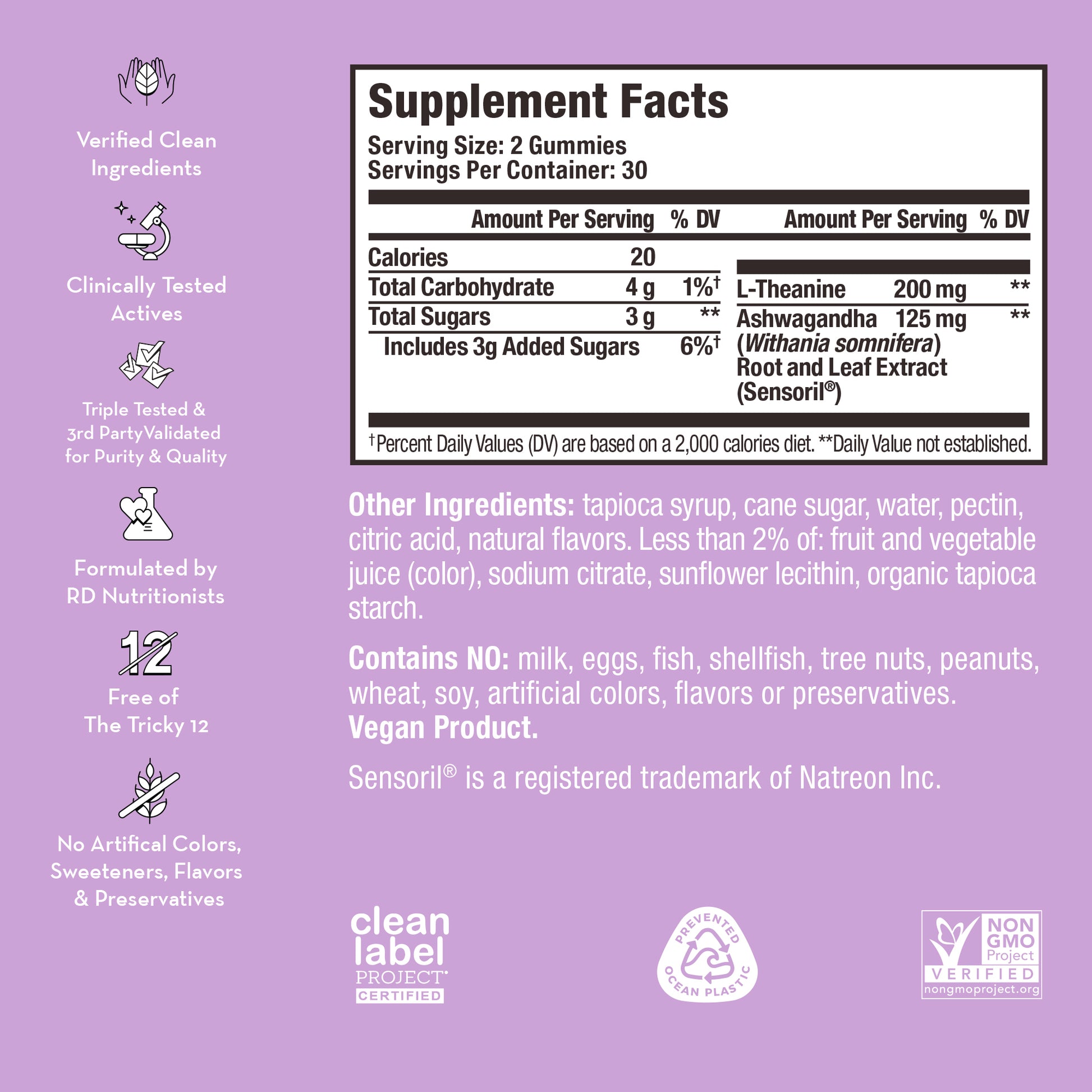 product description and supplement facts label on a bottle of HUM NUTRITION Ashwagandha Calm gummies