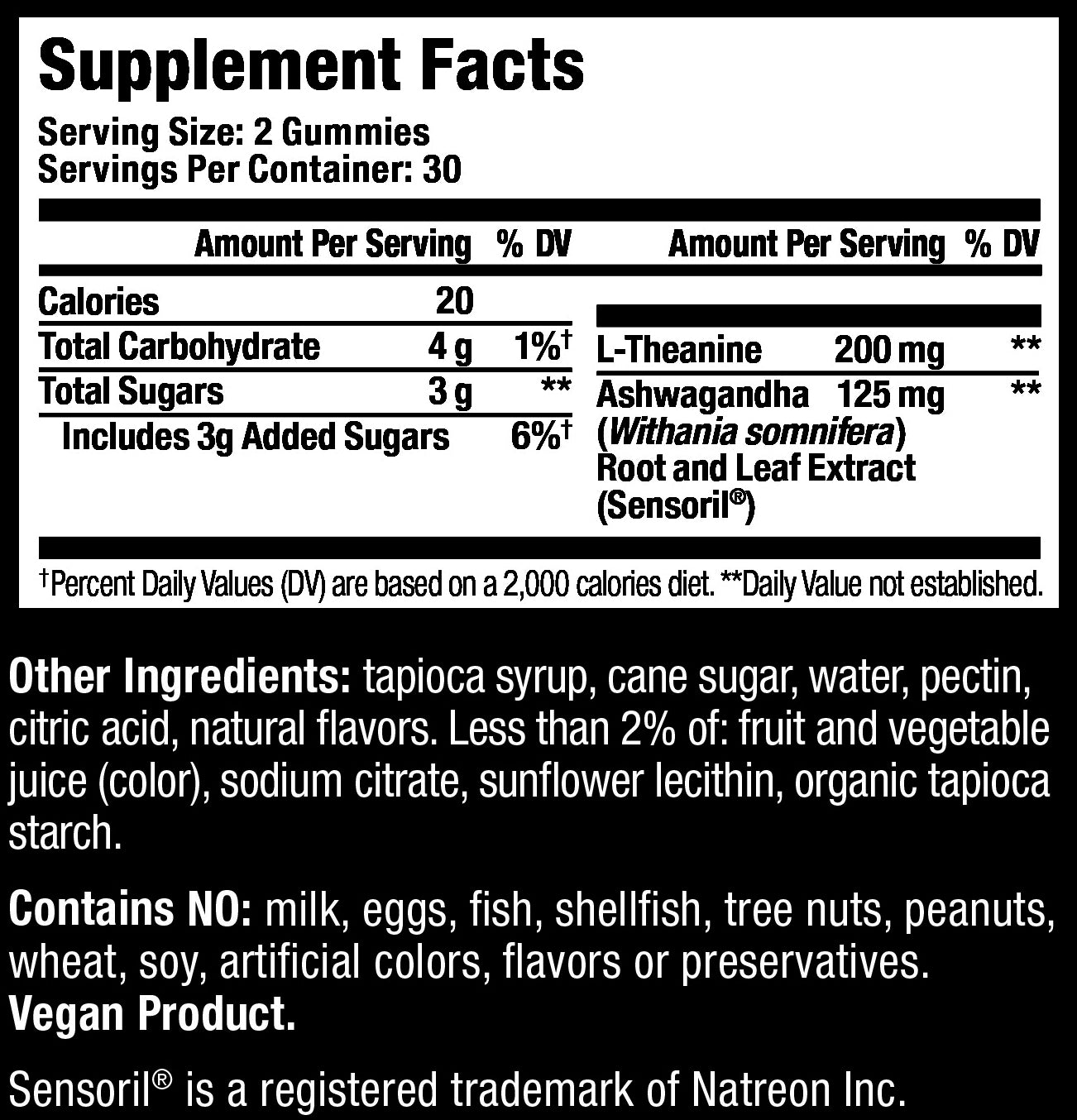 supplement facts label for HUM NUTRITION Ashwagandha Calm gummies