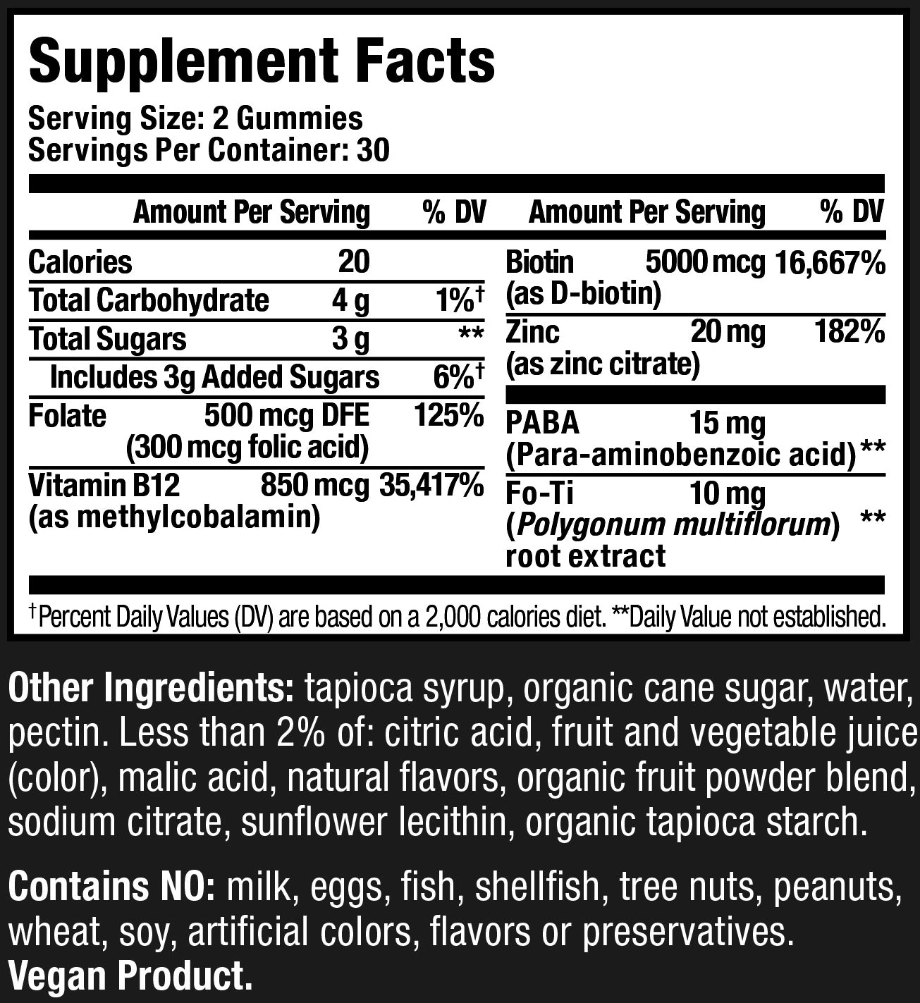 supplement facts label for HUM NUTRITION Hair Strong gummies