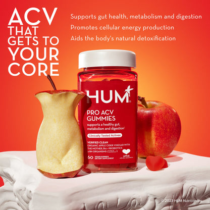 HUM NUTRITION Pro ACV gummies supports gut health, metabolism and digestion, promotes cellular energy production, and aids the body's natural detoxification