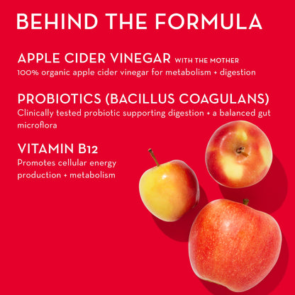 apple cider vinegar, probiotics (bacillus coagulans), vitamin B12 in HUM NUTRITION Pro ACV gummies, behind the formula