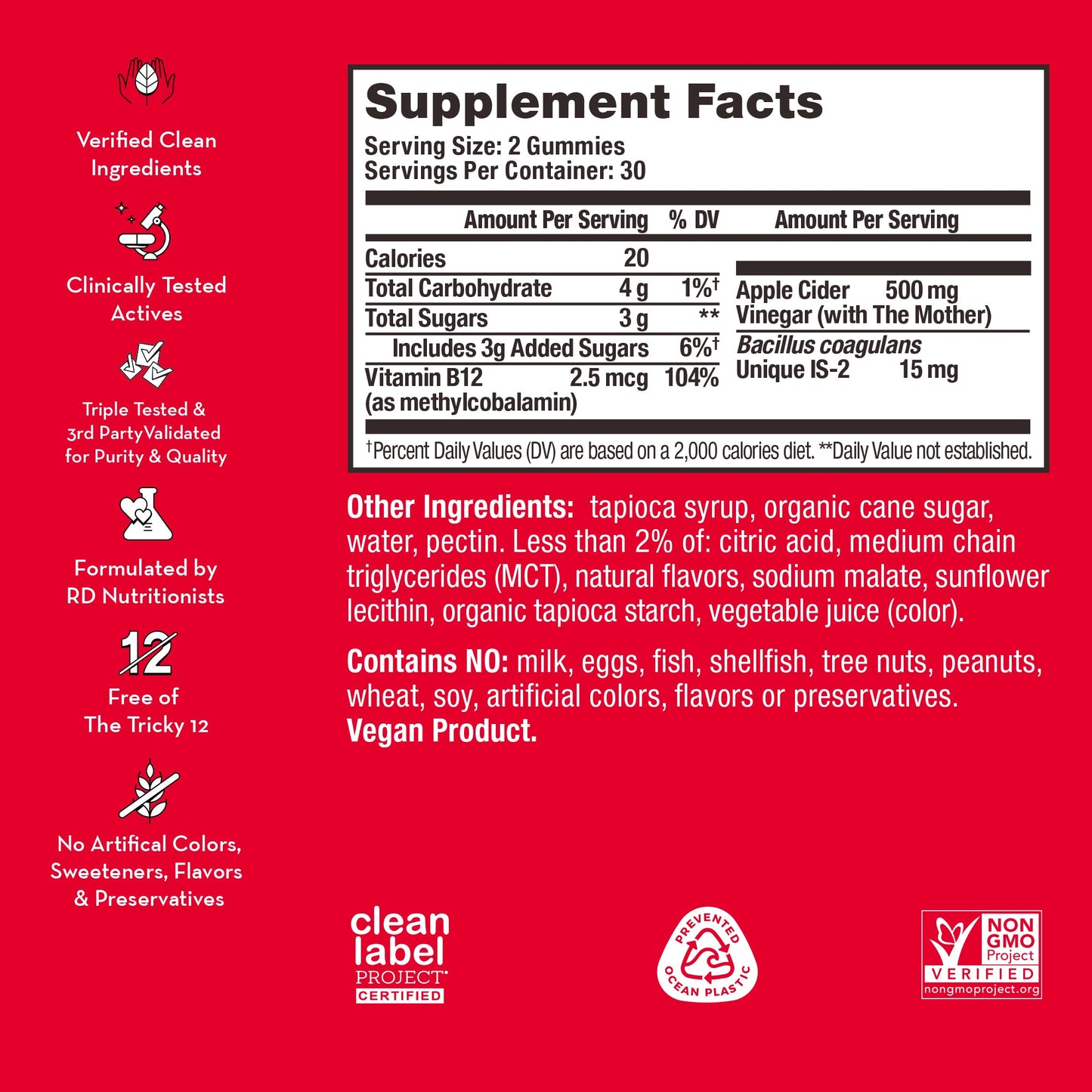 product description and supplement facts label on a bottle of HUM NUTRITION Pro ACV gummies