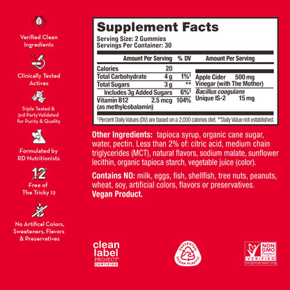 product description and supplement facts label on a bottle of HUM NUTRITION Pro ACV gummies