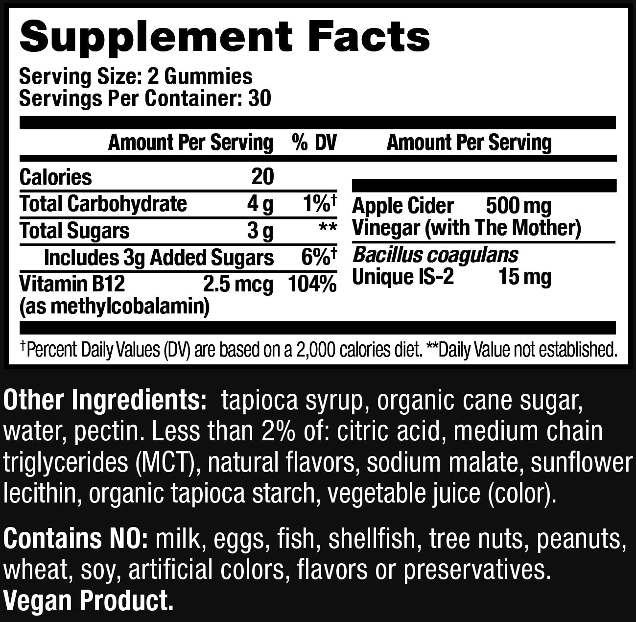 supplement facts label for HUM NUTRITION Pro ACV gummies