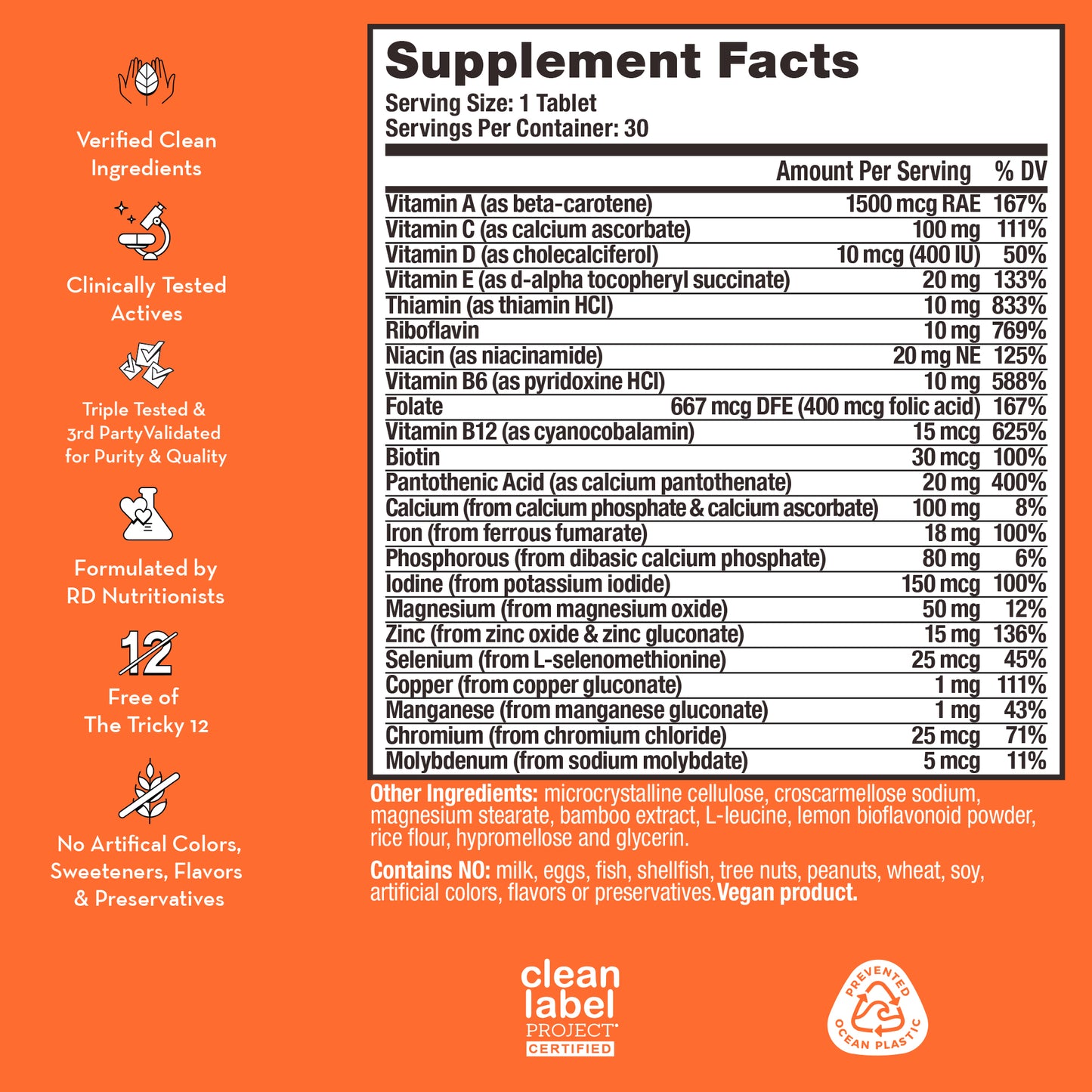 product description and supplement facts label on a bottle of HUM NUTRITION Base Control vegan tablets