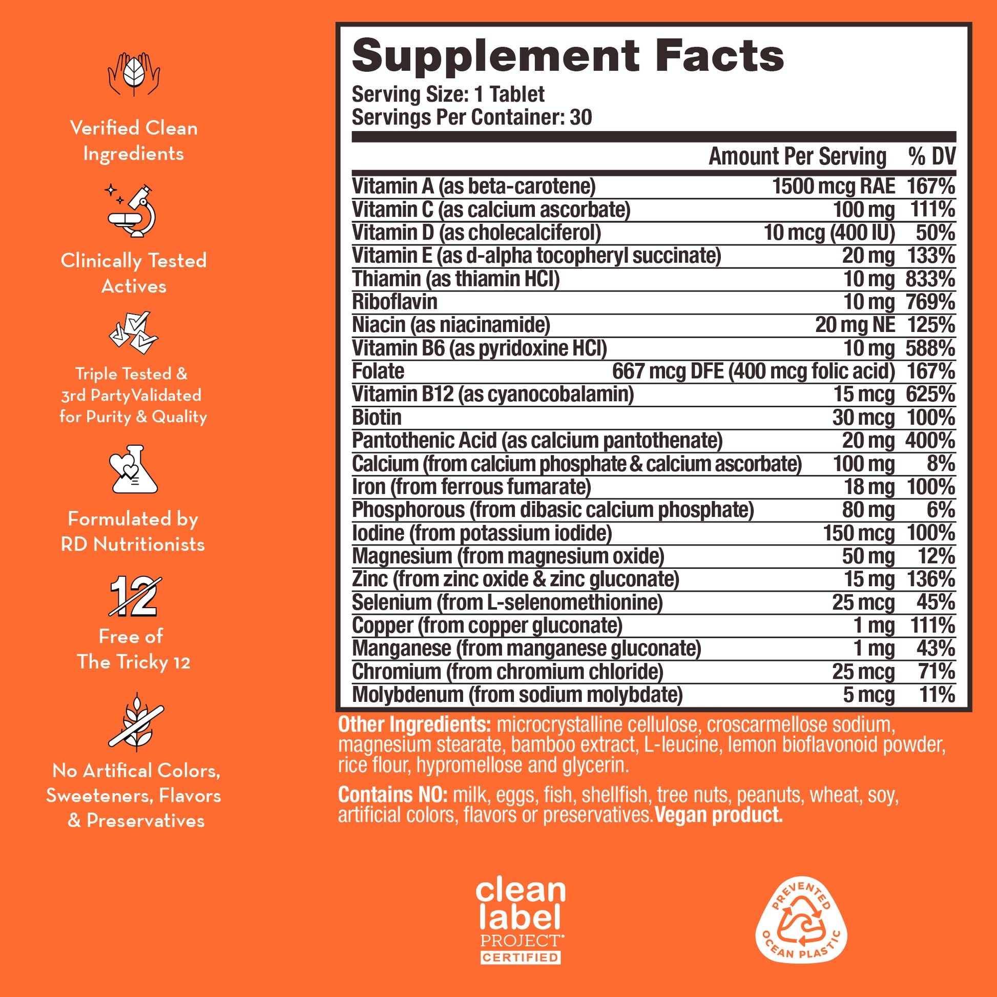 product description and supplement facts label on a bottle of HUM NUTRITION Base Control vegan tablets