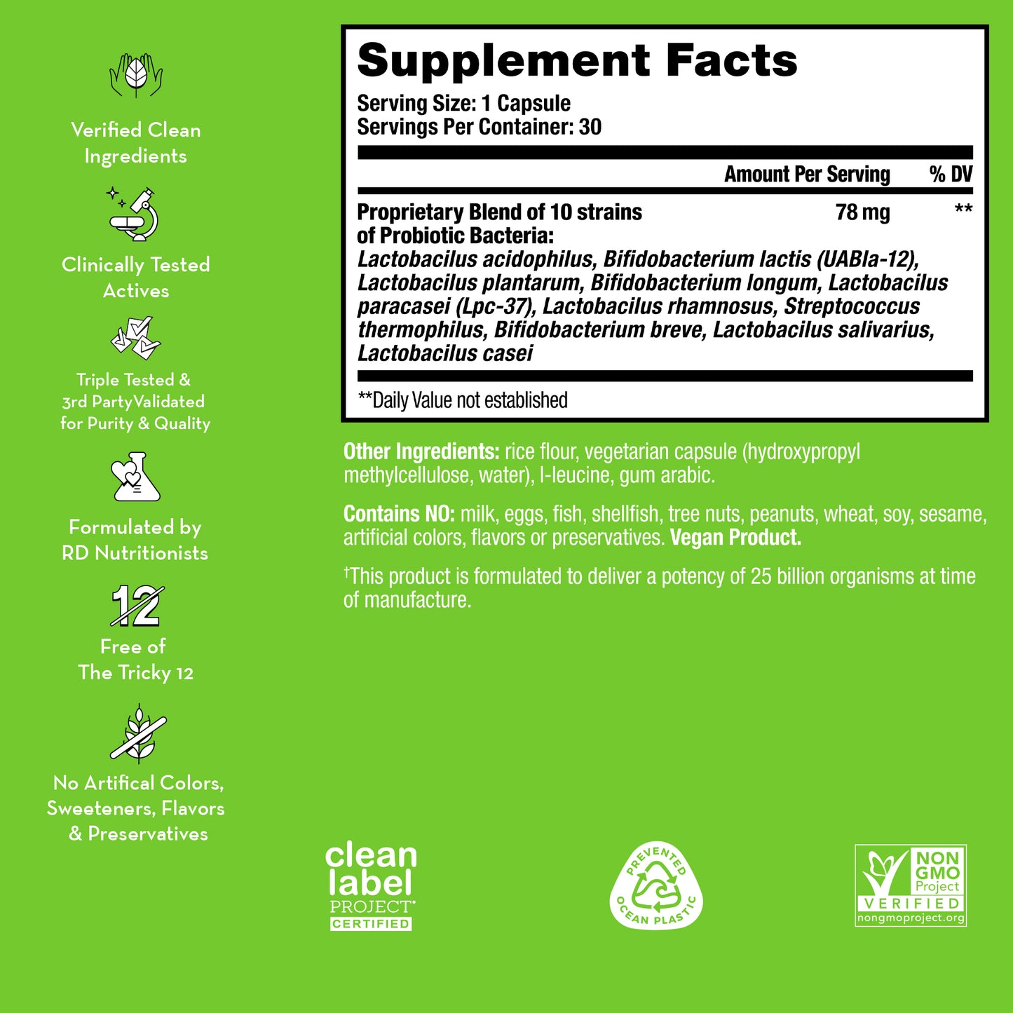 product description and supplement facts label on a bottle of HUM NUTRITION Gut Instinct capsules