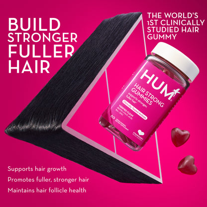 HUM NUTRITION Hair Strong gummies build stronger fuller hair, the world's 1st clinically studied hair gummy