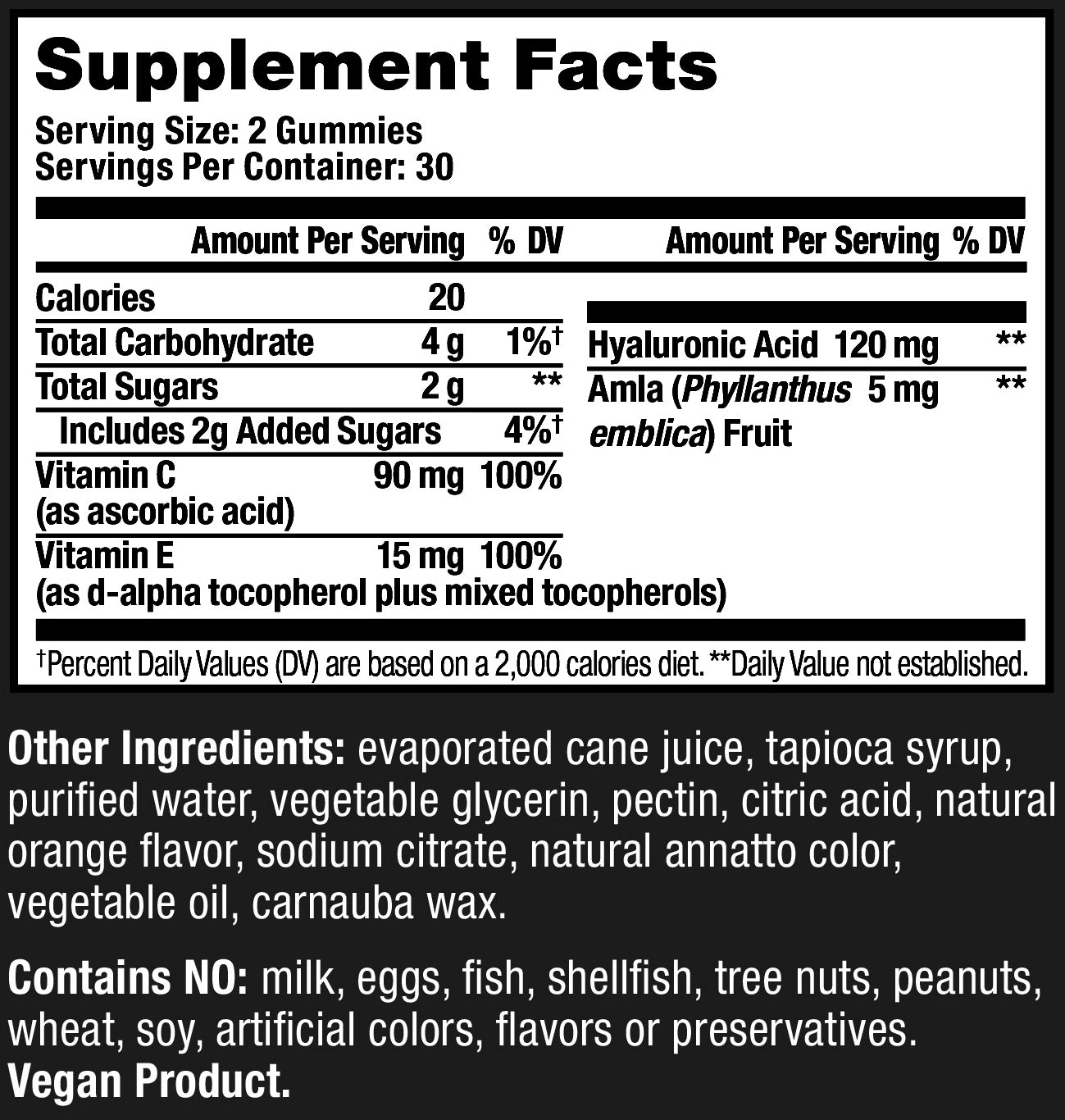 supplement facts label for HUM NUTRITION Hyaluronic Glow gummies