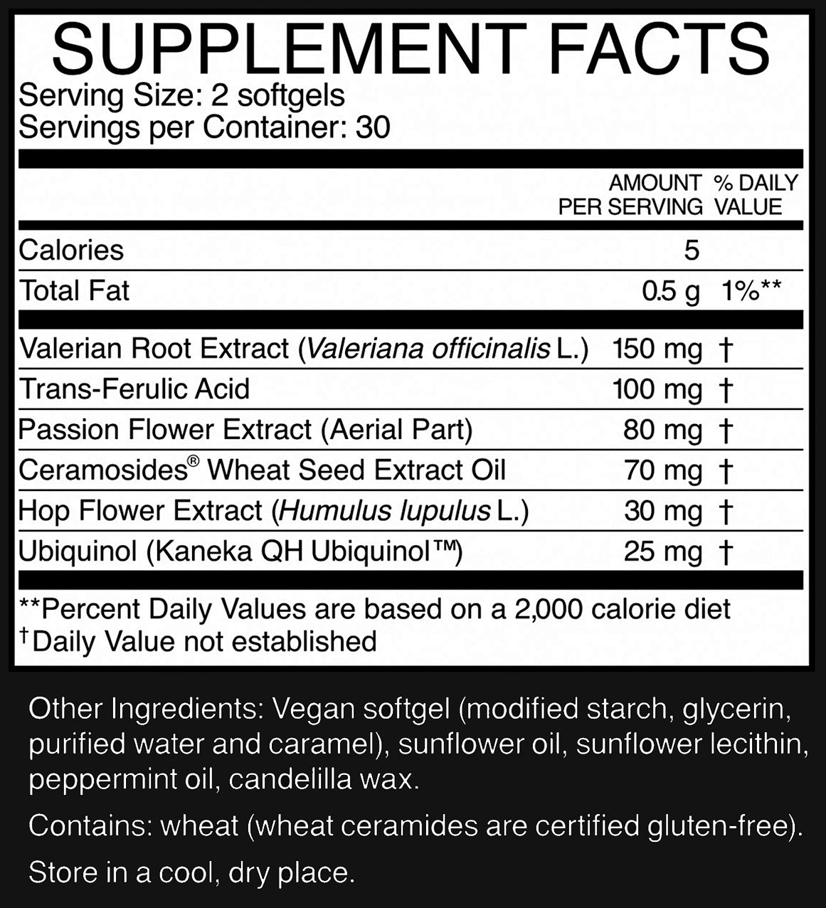 supplement facts label for HUM NUTRITION Mighty Night softgels