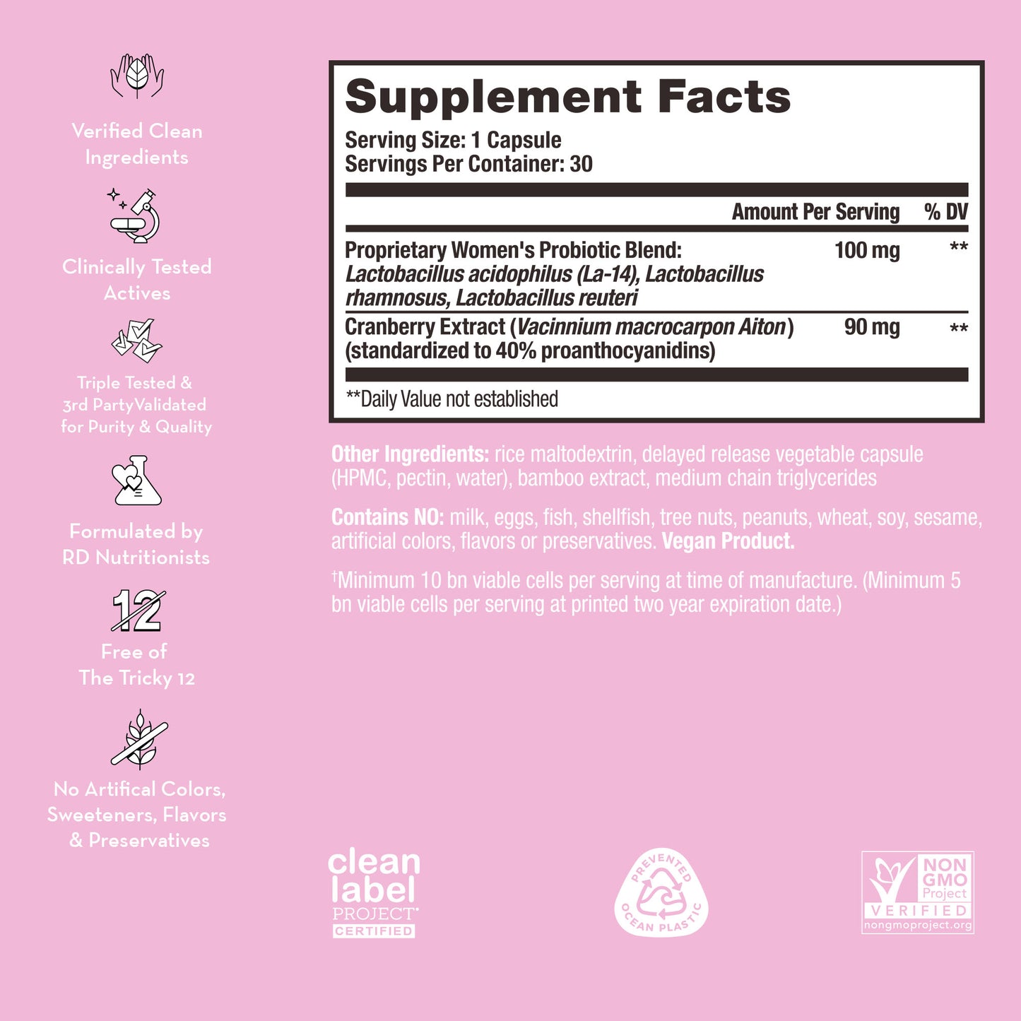 product description and supplement facts label on a bottle of HUM NUTRITION Private Party capsules