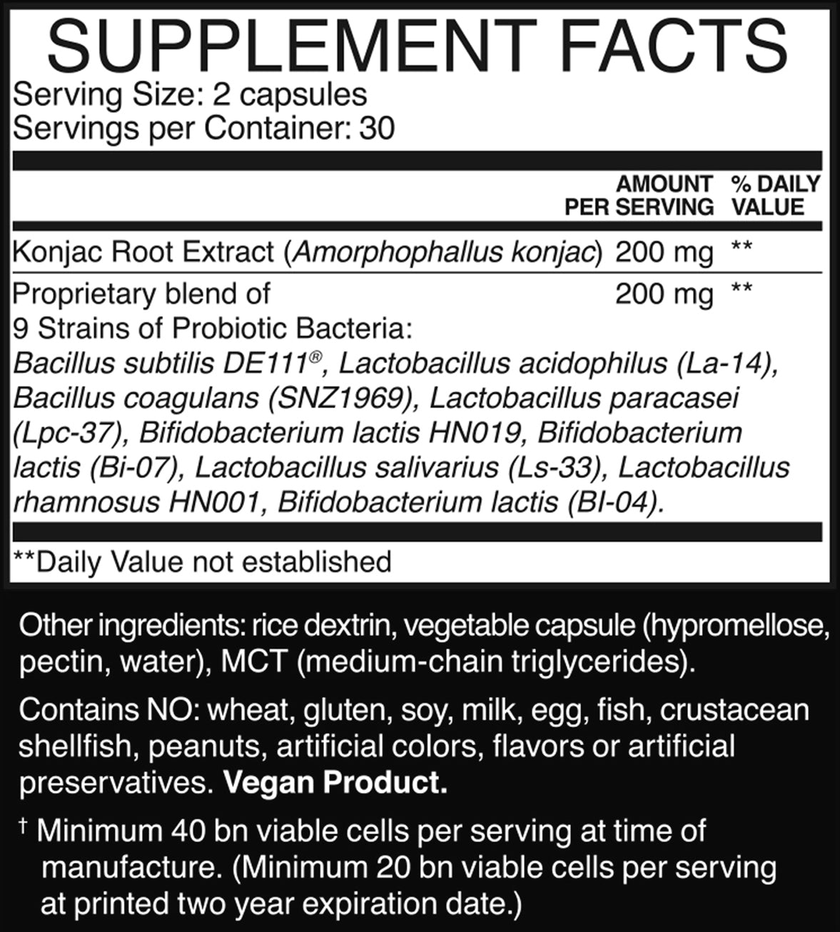 supplement facts label for HUM NUTRITION Skin Squad Pre+Probiotic capsules