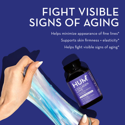 HUM NUTRITION Collagen Love capsules fight visible signs of aging, and help minimize appearance of fine lines and supports skin firmness elasticity