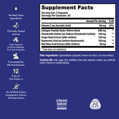 product description and supplement facts label on a bottle of HUM NUTRITION Collagen Love capsules