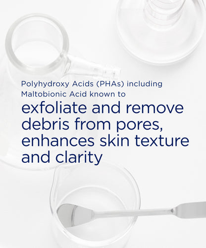 NEOSTRATA Repair Exfoliating Wash contains Polyhydroxy Acids (PHAs) including Maltobionic Acid known to exfoliate and remove debris from pores, enhances skin texture and clarity