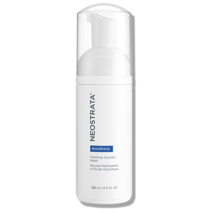 NEOSTRATA Resurface Foaming Glycolic Wash, a high strength foaming wash designed to visibly even skin tone, exfoliate, and cleanse