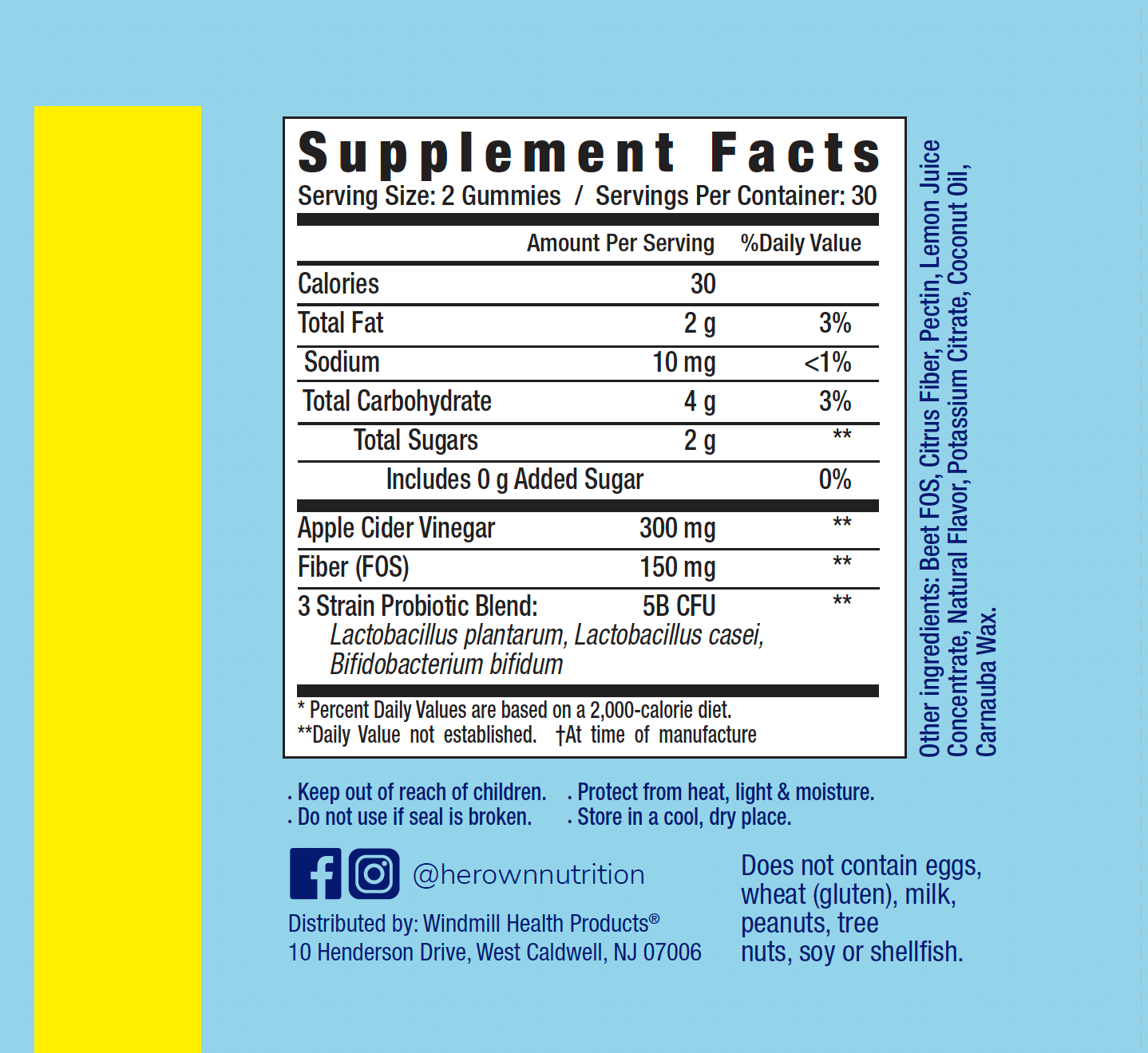 supplement facts label for HER OWN Probiotic Balance & Restore gummies