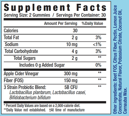 enlarged view of the supplement facts label for HER OWN Probiotic Balance & Restore gummies