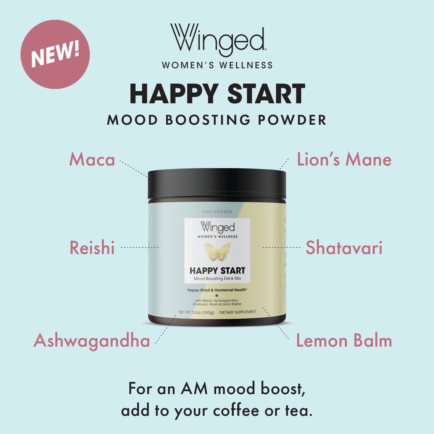 Happy Start Mushroom Mood Boosting Drink Mix Powder